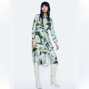 Zara Vintage Woodland Creature Satin Shirt Dress